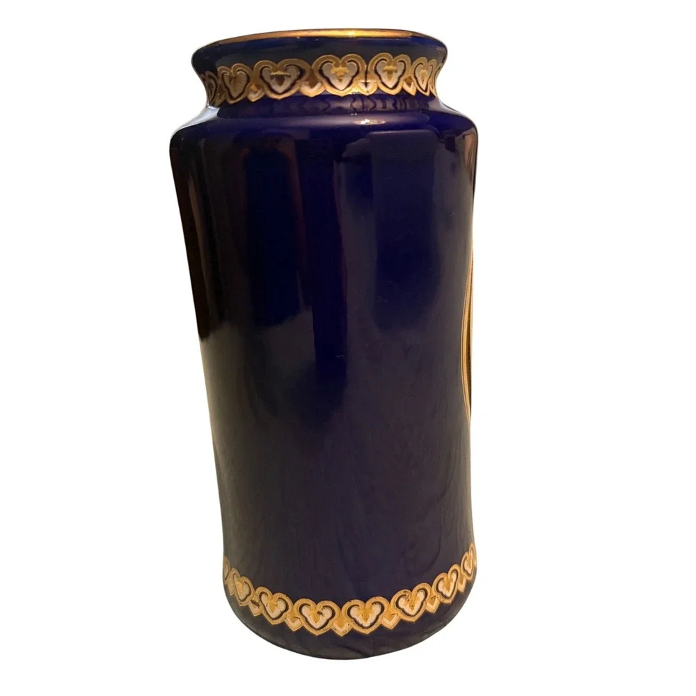Chokin Art Vase Cobalt Blue Gold Silver Gilded Iris Butterfly Japanese Decor